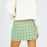 Женски поли многофункционални вълнени вълнени пола с висока талия пола ретро карирана пола a-line къса пола, зелена