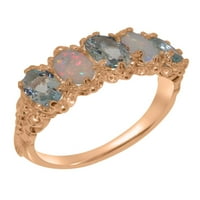 Британски направени 9k Rose Gold Natural Aquamarine & Opal Womens Eternity Ring - Опции за размер - размер 8