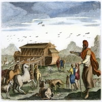 Ноев ковчег, C1800. При животните, влизащи в Ковчега на Ной. Гравиране на линия, френски, c1800. Печат на плакат от