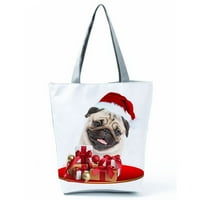 Mojoyce Коледен декор Коледно куче отпечатано с голям капацитет чанта с един рамо