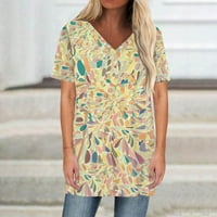 Женски моден ежедневен печат с v-образно деколте с къси ръкави отпечатани тениски блуза xxxl