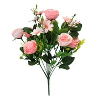 1111Fourone 10-клън за изкуствена роза букет симулация флорален декор сватбена партия плат плат фалшиво цвете, светло розово
