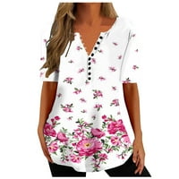 Penkiiy жени модни ежедневни ризи за печат къса ръкав Разхлабени тийнейджърски върхове туника блуза t -ризи за жени извънгабаритни XL White on Clearance