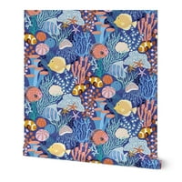 Swatch на Peel & Stick Wallpaper - Coral Reef Blue Colorful Tropical под морския крайбрежен персонализиран сменяем тапет от Spoonflower