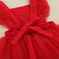 Canrulo Infant Baby Girl Romper рокля Мреза дантела Ruffles Sleeve Цветя с висока талия Tutu Jumpsuits Headband Red 3- месеца