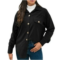 Kakina S outwear яке дамски, дамски дами солидна ревера жилетка с дълъг ръкав копче риза Външно облекло черно, L