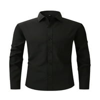 Niuer мъжки върхове бутон надолу ризи с дълъг ръкав туника риза еластична блуза ревера W7-13-осианци черен XL