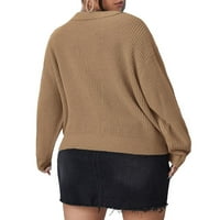 Небрежни обикновени назъбени пуловери с дълъг ръкав мока кафяви плюс пуловери с размер