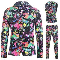 STAMZOD MEN SETES OLFITS Fashion Printed Suit Jacket + Vest + костюм панталони Костюм три части многоцветни xxxl