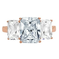 4. CT Brilliant Emerald Cut Natural Aquamarine 14K Rose Gold Три камъни пръстен SZ 3.75