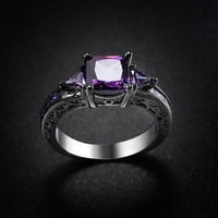 Lady Fashion Fashion Weddiant Gand Band Ring Purple Gemstone Cut Rings Кубици циркония пръстени Булчински комплекти лъскава сватба