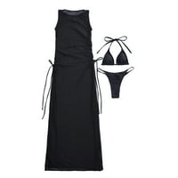 Комплекти за бикини Jsaierl за жени солидни халтер бразилски бански костюм триъгълник прашка бански костюми и странични разцепени покривки за рокли за басейн плаж па?