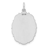 Стерлинг сребърен родий, покрито с гравиран полиран преден сатенен гръб Диск чар Висулка Колая мерки 29.2x17.9m