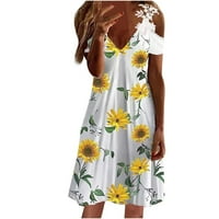 Дамски рокли с къс ръкав смяна на глезена Небрежно лято твърда рокля с v-образно деколте жълто 2xl