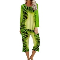 Женски кръгла шия с дълъг ръкав с две части удобни домашни пижами комплект спортен комплект, зелен m