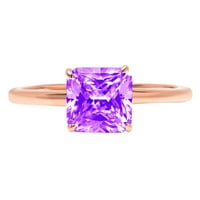 2. CT Asscher Cut Purple Natural Amethyst 14K Pink Rose Gold Гравиране Изявление за годишнина Ангажимент Сватбена пасианс Размер на пръстена 6