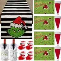 Gr1nch Green Christmas Table Runner, Red Black Buffalo Plaid Christmas Runner Xmas Holiday Party Kitchen Deaning Decoration Decoration за домашен декор