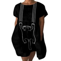 Капрез Жени слънчеви джаси Екипаж Дълги рокли 3d отпечатана миди рокля удобна къса ръкав малка котка m