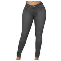 Дънки с висока талия на Labakihah за женски женски кльощави дънки плюс размер модни ежедневни моливини панталони сиво