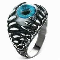 Неръждаема стомана Сребърен тон Blue Evly Eye Jaw Ring Band - размер 13