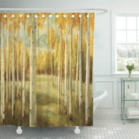 Жълт декоративем Аспенс в есенния пейзаж природа дървета бреза баня декор за баня за душ завеса