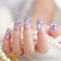 Hemoton Glitter Purple Fakes Nails Естествен фалшив връх на ноктите изкуствени френски нокти за жени момичета