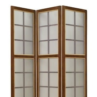 Benjara BM Panel Glass Room Divider с дизайн на прозорец, кафяв и прозрачен