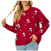 Пуловери за пуловери на Cethrio за жени плюс размер зима ежедневен екипаж на врата с дълъг ръкав отпечатан санта плетен клирънс червени пуловери размер l