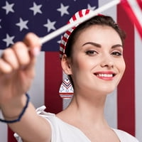 Големи обеци за жените кожени обеци за Деня на независимостта с американска флаг и звездни ивици