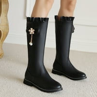 Cathalem велурени ботуши за жени Коляно Висока мода Обувки за британски стил кожени бедро високи каубойски ботуши за жени размер черно 6.5