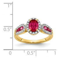 14K жълто златово пръстенна лента Gemstone Ruby Oval Red Round Diamond