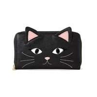 Сладка черна котка лице fau кожена чанта и комплект портфейл -