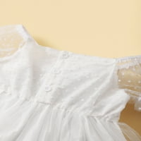 Бебешки момичета рокля лято прекрасна рокля с къси ръкави тюл слой рокля балон ръкав рокля бяло 6- месеца
