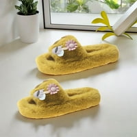 Жени плюшени чехли, подхлъзване на домашни обувки, обувки за спалня против плъзгане, отворени пързалки, дишащи карикатурни цветя пухкави обувки за дома за момичета жълти 39