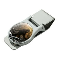 Bigfoot Sasquatch Walking in the Woods Satin Chrome Plated Metal Money Clip