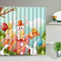 Великденски душ завеси цвят яйце заек цвете зелено растение баня екран карикатури животински водоустойчив плат Окая за висяща завеса