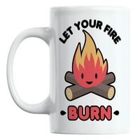Оставете вашия огън да изгори бяла керамична чаша за кафе и чай с тема за къмпинг