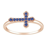 0. CTTW Кръгла форма Синя сапфир страничен кръстосан пръстен в 10K твърд розов златен пръстен Размер-10