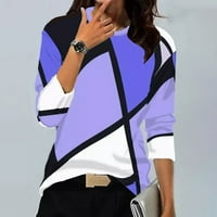 Женски моден ежедневен кръгъл деколте за шевове Contrast Color Дълго ръкав тениска блуза aq