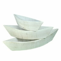 Дървен плантатор с форма на лодка, бял, комплект от 3