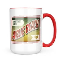 Необразие поздрави от плажа Airlie, винтидж подарък за чаша за пощенски картички за любители на чай за кафе