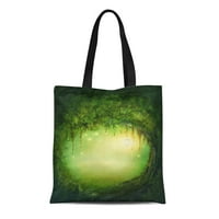Платно тотална чанта зелено приключение омагьосана тъмна гора и светлини ярко копие трайно многократно пазаруване на чанта за хранителни стоки за рамо раменни
