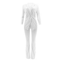Puntoco жени разрешение дрехи Дами ежедневни тънък цветен костюм костюм офис двустранно костюм бяло 8