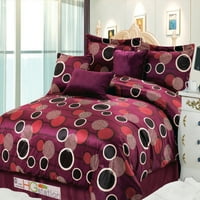 7-PC Posh Chic Fau Fur Cirls Stripes Comforter Set Purple-Ish Burgundy Red King