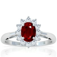 Gemsny July Birthstone - Четири принцеса на принцеса Даяна вдъхновена овален рубин ореол пръстен