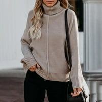 Дамски плетен плетен пуловери с дълъг ръкав свободен есен зима основен пуловер плътни цветове пуловер джъмпер