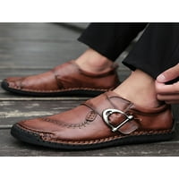 Мъжки дишащи винтидж кожени обувки Нисък топ оксфордски обувки работи кръг пръст тъмнокафяв 10