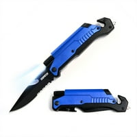 Диспечер от неръждаема стомана тактически нож сгъваем джобен нож за външен осакатящ инструмент W LED светло синьо