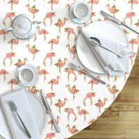 Памучен сатен покривка, 70 кръг - оригами фламингос тропическа птица Геометрично екзотично животно бохо бял печат по поръчка на таблица на масата с лъжица