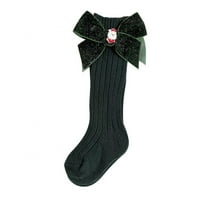 Детски чорапи Коледни лък възел Бебешки коледни чорапи Дълги вълни чорапи Новородени бебешки чорапи, 0-6y